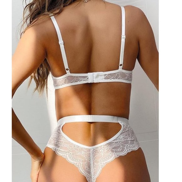 Lace Lingerie Teddy Snap Crotch V Neck Cut Out Underwire One Piece - Picture 2 of 6